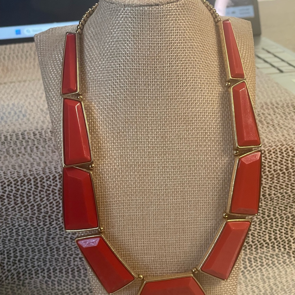 Red & gold statement Necklace 18” more with extender, like new
